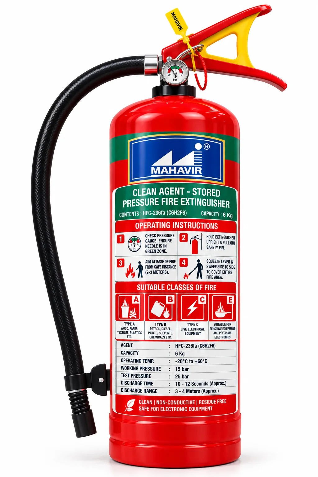 6 kg Clean Agent Fire Extinguisher (HFC-236fa)